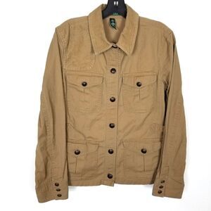 Lauren Ralph Lauren Khaki Jacket Sz 12 Corduroy Collar Utility Multi Pockets